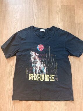 Rhude Black Crewneck T-Shirt with White Label